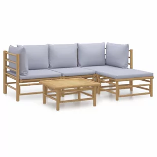 5-cz. zestaw mebli do ogrodu, jasnoszare poduszki, bambus vidaXL - Meble ogrodowe - miniaturka - grafika 3