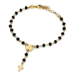 Bransoletka srebrna pozłacana z krzyżykiem i czarnymi cyrkoniami - Bransoletki Bransoletka srebrna pozłacana z krzyżykiem i czarnymi cyrkoniami - Bransoletki - miniaturka - grafika 1