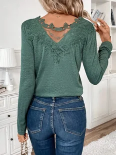 Damska bluzka z długim rękawem i koronką - Zielony - Bluzki damskie - miniaturka - grafika 1