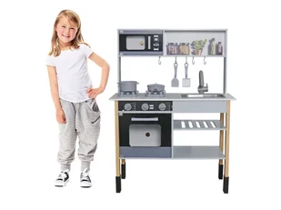 Drewniana kuchnia dla dzieci - kuchenka mikrofalówka garnki szara - Zabawki AGD Drewniana kuchnia dla dzieci - kuchenka mikrofalówka garnki szara - Zabawki AGD - miniaturka - grafika 1