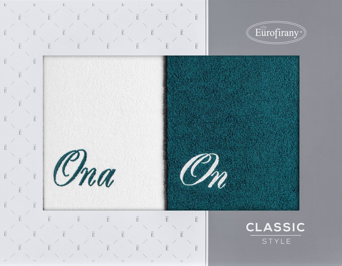 Zestaw ręczników ON i ONA 50X90 cm biały turkus bawełna w pudełku