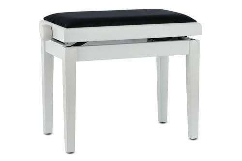 GEWA Ława do pianina Deluxe Vinyl - Biały mat - Lite drewno - Pokrycie siedziska z winylu - Siedzisko 52x30cm - Regulowana wysokość - Mocowanie o wysokiej wytrzymałości - Obciążenie niszczące 2t