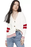 Swetry damskie - Trendyol Damski damski sweter oversize standardowy dekolt w serek dzianinowy kardigan, ecru, L, Ecru, L - miniaturka - grafika 1