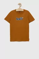 Koszulki dla chłopców - Levi's t-shirt bawełniany dziecięcy kolor brązowy z nadrukiem - miniaturka - grafika 1