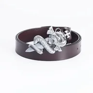 Paski - Pas pasek SKÓRZANY PREMIUM brązowy SREBRNY WĄŻ KOBRA SZTYLET MIECZ 120 cm - miniaturka - grafika 1