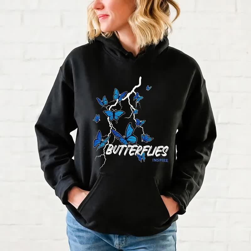 CZARNA BLUZA Z Kapturem Damska BUTTERFLIES INSPIRE Motywacyjne Wz Rozm XXL