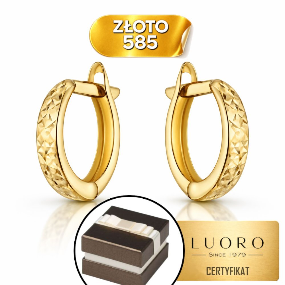 KOLCZYKI ZŁOTE 585 14K KÓŁECZKA DIAMENTOWANE ŚREDNICA 12 MM ELEGANCKIE