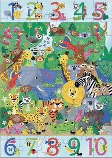 Puzzle kartonowe gigant ,,Dżungla 1 do 10"z łamigłówką 54 el Djeco - Puzzle - miniaturka - grafika 1
