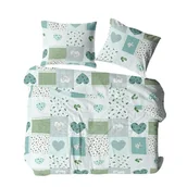 Pościel - Pościel z kory 160x200 niebieska wielokolorowa groszki kratka serca 1111N Bielawa KARO - miniaturka - grafika 1