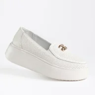 Mokasyny damskie - Mokasyny damskie skóra GOODIN GD-FT-121 beż ażurek platforma lekkie 41 - miniaturka - grafika 1