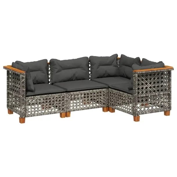 Zestaw Wypoczynkowy Modułowy Rattan Szary 63,5x63,5x62 cm