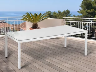 Beliani Stół ogrodowy biały - 220 cm - meble ogrodowe - rattan - szkło - ITALY - Stoły ogrodowe - miniaturka - grafika 1