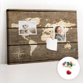 Tablice i flipcharty - Szkolna Tablica korkowa 60x40 cm, Kolorowe Pinezki, wzór Mapa Świata Deski - miniaturka - grafika 1