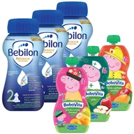 Mleko modyfikowane - Zestaw Bebilon Advance Pronutra 2, mleko następne gotowe do spożycia, po 6 miesiącu, 3 x 200 ml + BoboVita mus owocowy, 3 x 100 g - miniaturka - grafika 1