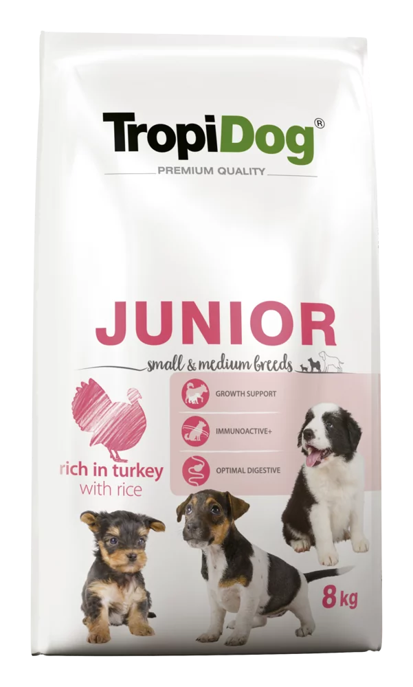 Tropidog Premium Junior Small&Medium Breeds Turkey&Rice 8 kg
