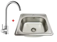 Zlewozmywaki z baterią - STELLMAN Zlewozmywak stalowy 4848S6/160 Satyna + Bateria chrom - miniaturka - grafika 1