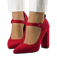 Czółenka - BM Czerwone czółenka z paskiem Kaiser - miniaturka - grafika 1