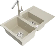 Zlewozmywaki z baterią - Mexen Gaspar zlewozmywak granitowy 1,5-komorowy z ociekaczem i baterią kuchenną Flora, beżowy - 6507-69-670401-00 - miniaturka - grafika 1