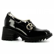 Mokasyny damskie - Czarne lakierowane mokasyny damskie na obcasie CARINII - Carinii - miniaturka - grafika 1