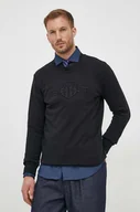 Bluzy męskie - Gant bluza bawełniana męska kolor czarny z aplikacją - miniaturka - grafika 1