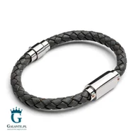 Bransolety męskie - Midhaven Szara bransoletka ze skóry T752 T752-GRY/355 - miniaturka - grafika 1