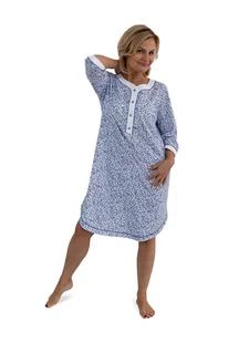 KOSZULA NOCNA DAMSKA 3XL ROZPINANA RĘKAW 3/4 ELEGANCKA NIEBIESKA ROŚLINNY - Bielizna nocna - miniaturka - grafika 1