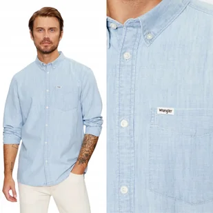 Wrangler 1 POCKET BUTTON DOWN Light Indigo BŁĘKITNA BAWEŁNIANA KOSZULA L - Koszule męskie - miniaturka - grafika 1