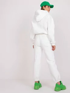 Komplet dresowy biały casual bluza i spodnie kaptur rękaw długi nogawka ze ściągaczem długość długa - Komplety damskie - miniaturka - grafika 4