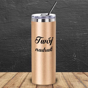 Złoty kubek Glitter 600 ml z podwójnymi ściankami i słomką z Twoim nadrukiem - Kubki - miniaturka - grafika 1