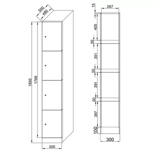 Szafka ubraniowa ze schowkami, 4 schowki, 1850 x 300 x 500 mm, zamek elektroniczny na kod, drzwi czerwone - Szafki biurowe - miniaturka - grafika 3