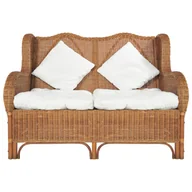 Sofy ogrodowe - vidaXL Sofa 2-osobowa jasnobrązowa naturalny rattan i len 325468 - miniaturka - grafika 1