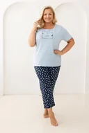 Piżamy damskie - Piżama damska REGINA kod 733 niebieska granatowe spodnie w piórka XXL - miniaturka - grafika 1