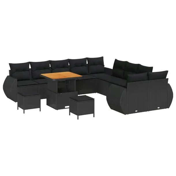 Zestaw Ogrodowy Sofa z Poduszkami, Stal Ocynkowana, 5 Elementów, Czarny