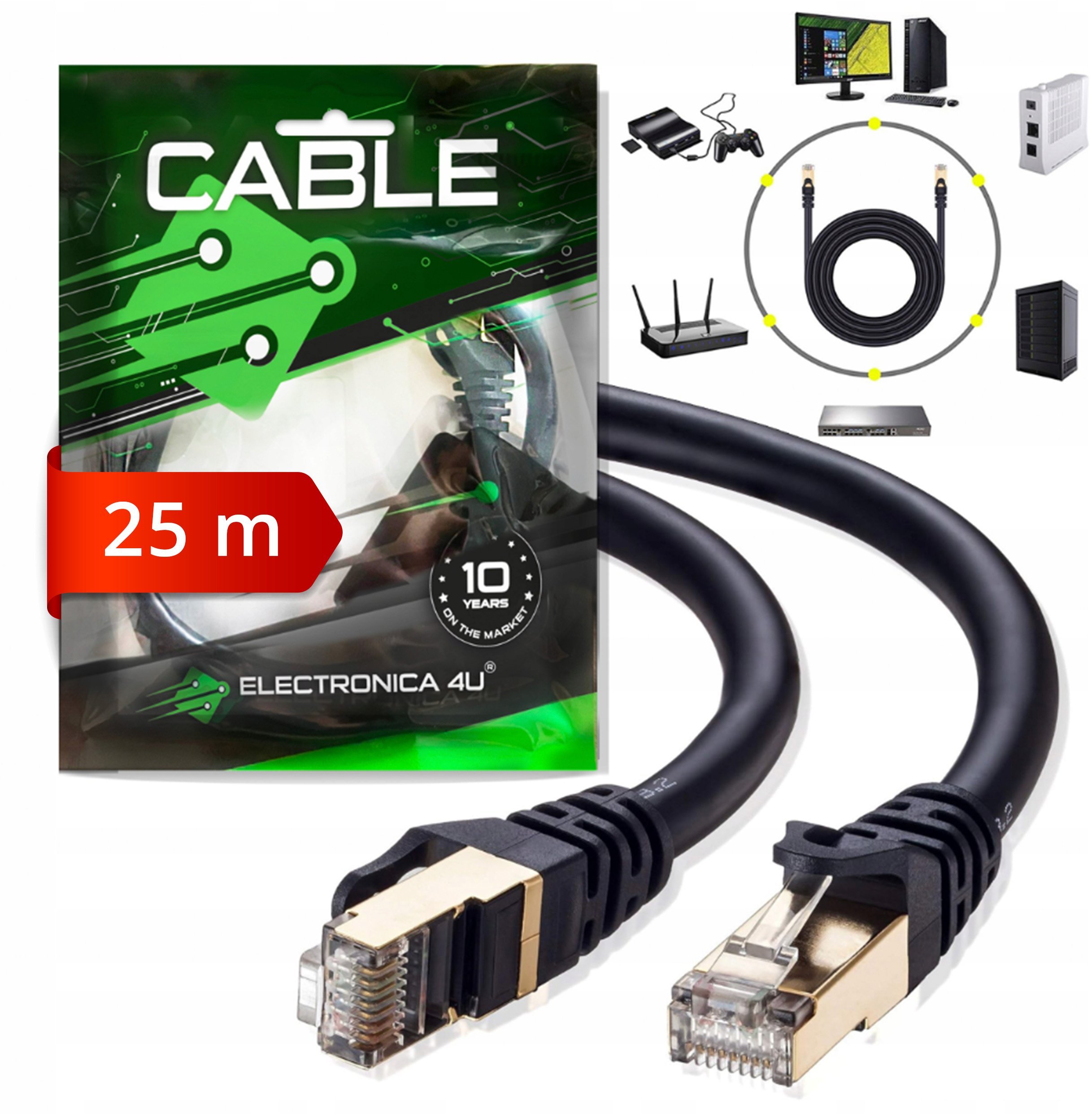 Ugreen Kabel sieciowy Ethernet RJ45 Cat7 kat 7 AWG26 10 Gb/s 600MHz 25m
