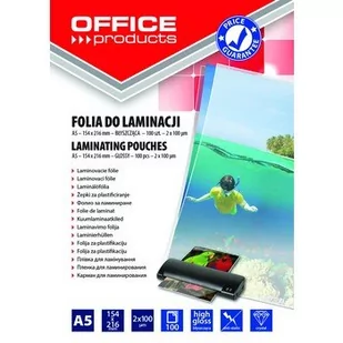 OFFICE PRODUCTS Folia do laminowania OFFICE PRODUCTS A5 2x100mikr. błyszcząca 100szt. transparentna 10000_6157 - Folie do laminatora - miniaturka - grafika 1