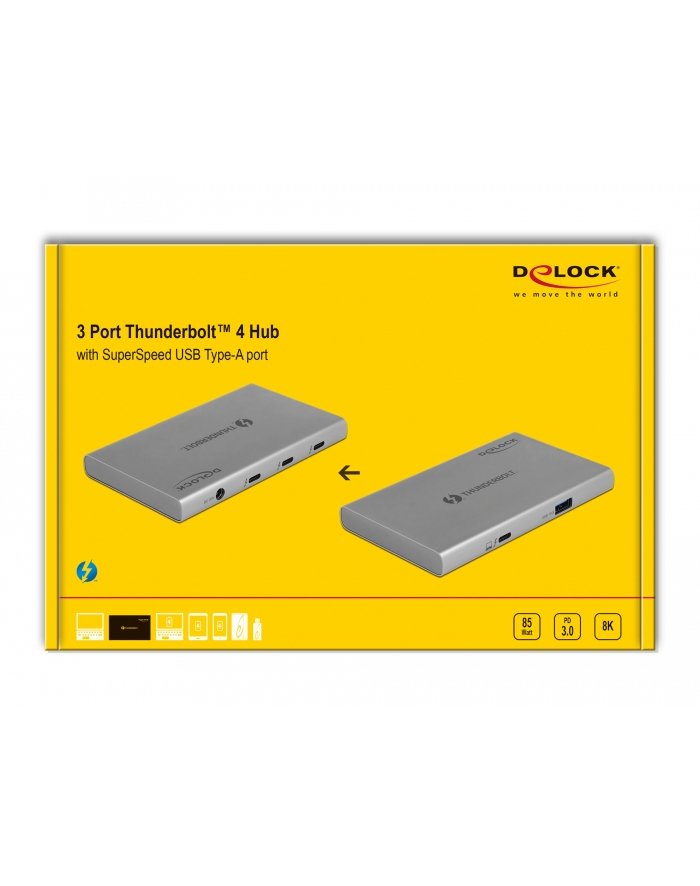Hub USB Delock Hub Thunderbolt 4 z 3 portami i portem Usb Typu-A 10 Gbps 8K 64157