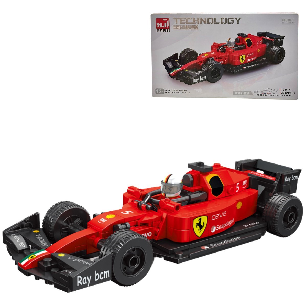 Klocki MJI 13014 – Czerwony Bolid Wyścigowy, 238 elementów – sportowy model Formuła 1