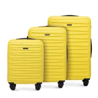 Walizki - Zestaw walizek z ABS-u w poziome tłoczenie żółty - miniaturka - grafika 1