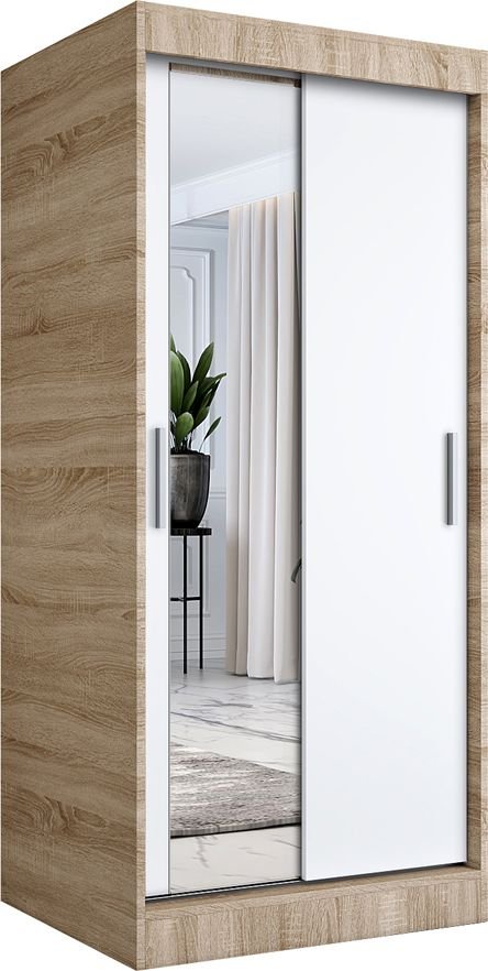 Elior Szafa przesuwna w kolorze dąb sonoma + biały - Lenora 2X