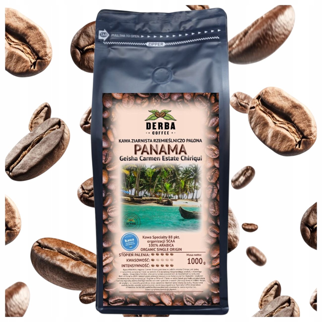 Kawa Panama Niskodrażniąca 1kg ziarnista 100% Arabika Specialty Geisha