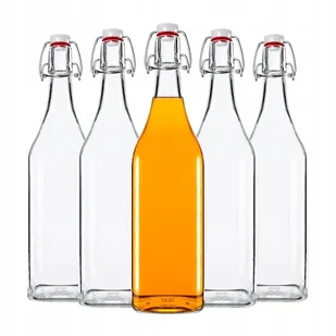 BUTELKI KWADRATOWE na nalewki mleko wodę napoje soki 1000 ml KOREK MECHANICZNY 5 sztuk - Domowy wyrób alkoholu - miniaturka - grafika 1