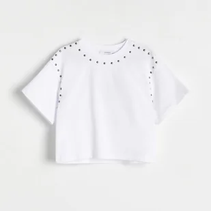 Reserved - T-shirt z ćwiekami - Biały - Koszulki dla dziewczynek - miniaturka - grafika 1