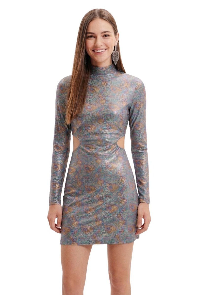 Sukienka damska Desigual Luna glamour metaliczna mini-XS