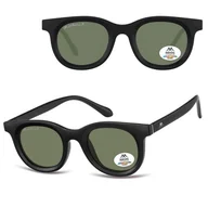 Okulary korekcyjne, oprawki, szkła - Czarne owalne okulary przeciwsłoneczne z polaryzacją MP61A - miniaturka - grafika 1