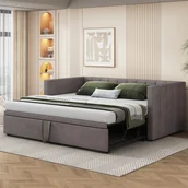 Łóżka dla dzieci i młodzieży - Flieks sofa rozkładana 90x200cm/180x200cm łóżko dzienne, łóżko dziecięce z listwowym stelażem i podłokietnikami, łóżko gościnne, łóżko młodzieżowe, aksamit, szary - miniaturka - grafika 1