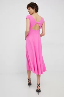 Sukienki - Emporio Armani sukienka kolor różowy midi rozkloszowana - grafika 1