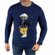 Swetry męskie - Sweter dzianinowy Ralph Lauren bear niebieski RLS02 XL - miniaturka - grafika 1