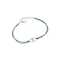 Biżuteria dla dzieci - Srebrna bransoletka 925 Połączone Serca II zielony sznurek - miniaturka - grafika 1