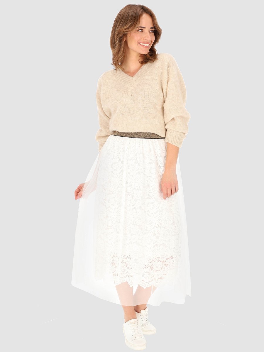 KORONKOWA SPÓDNICA DAMSKA MIDI Z PODSZEWKĄ