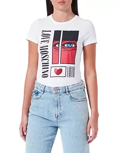 Koszulki i topy damskie - Love Moschino Damska koszulka slim fit z krótkim rękawem z nadrukiem oczu i cekinami, optical white, 38 - grafika 1